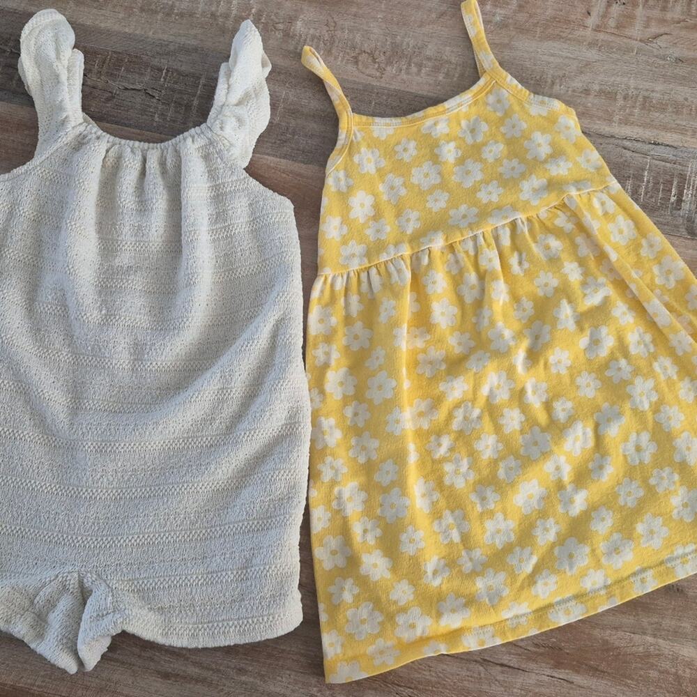 Girls Yellow Daisy Sundress & Cream Knit Romper Set 2/3T 100% Cotton - Picture 2 of 7